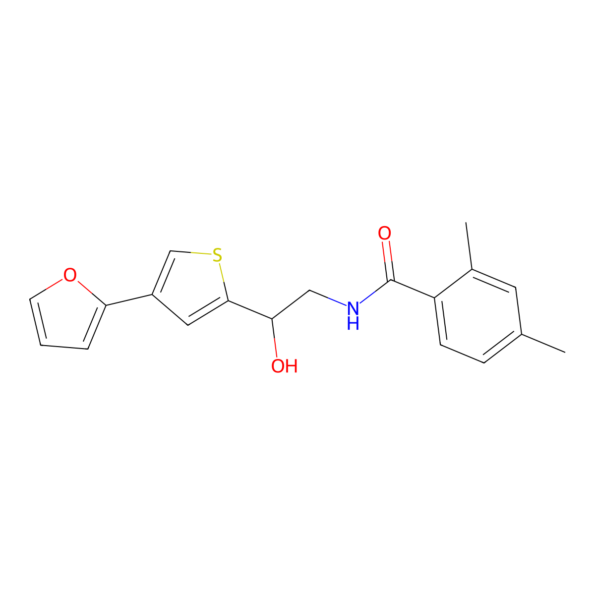 N-{2-[4-(furan-2-yl)thiophen-2-yl]-2-hydroxyethyl}-2,4-dimethylbenzamide molecular structure, CAS 2379995-66-9