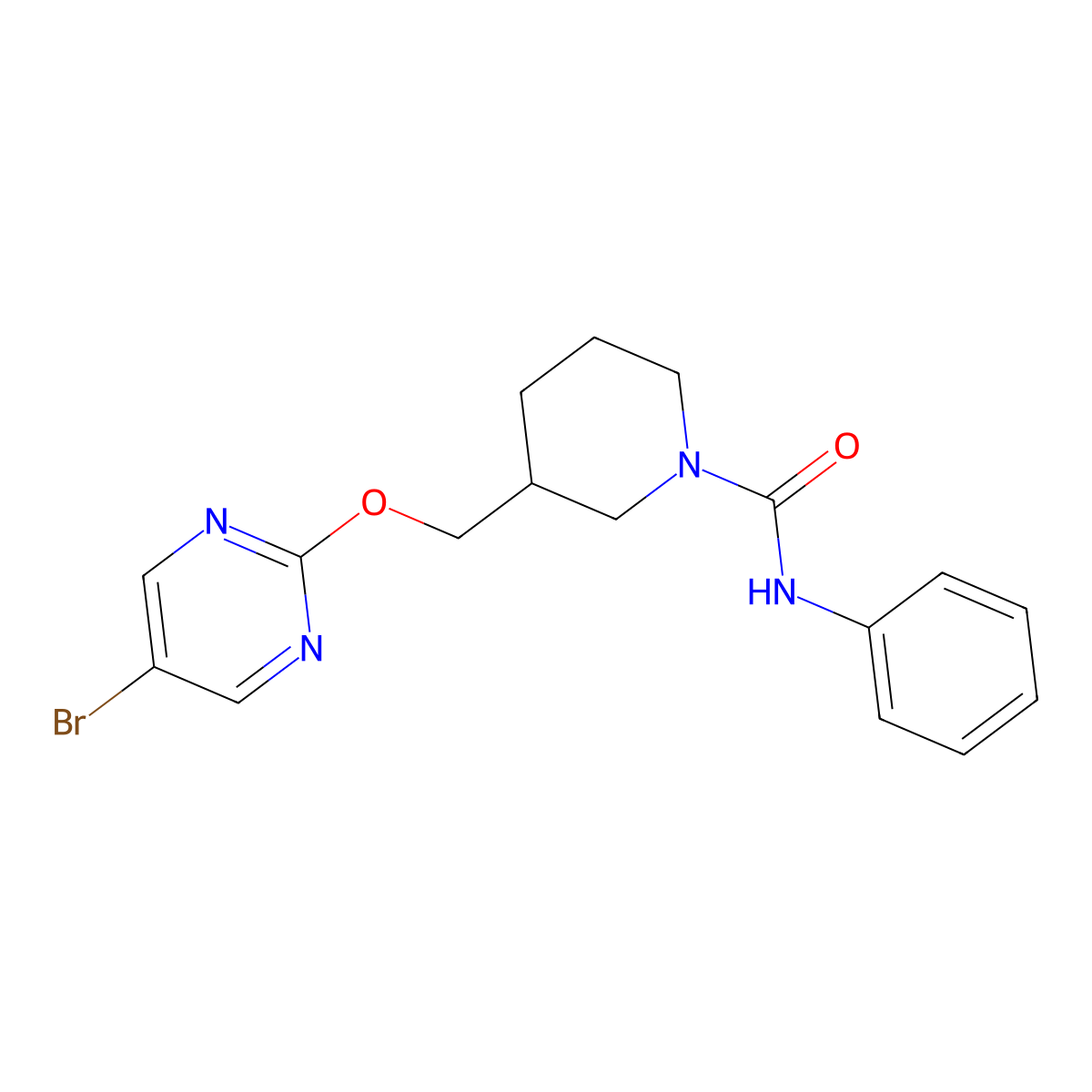 3-{[(5-bromopyrimidin-2-yl)oxy]methyl}-N-phenylpiperidine-1-carboxamide molecular structure, CAS 2379995-70-5