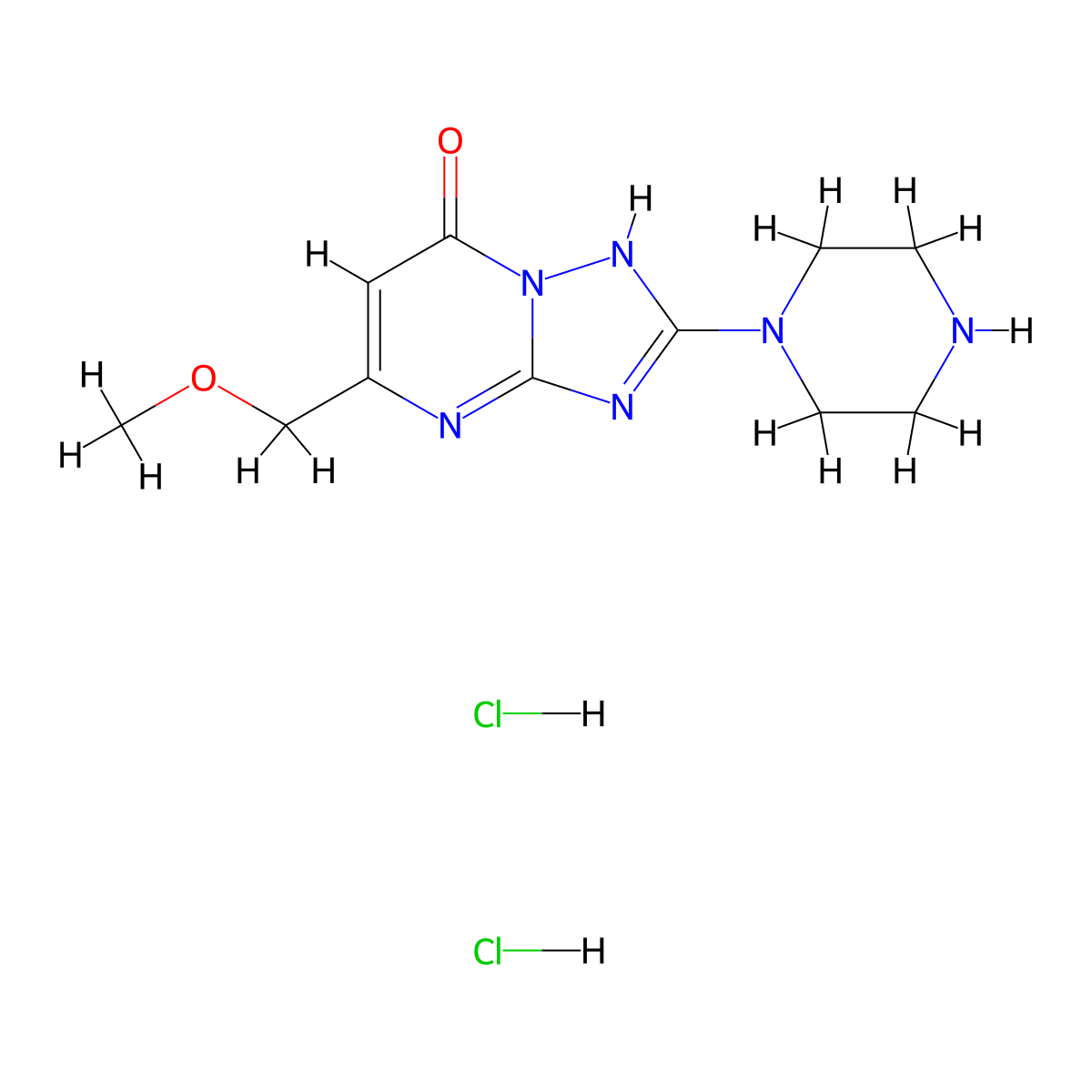 5-(methoxymethyl)-2-(piperazin-1-yl)-4H,7H-[1,2,4]triazolo[1,5-a]pyrimidin-7-one dihydrochloride molecular structure, CAS 2379995-73-8