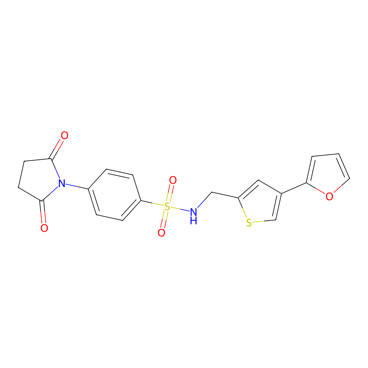 4-(2,5-dioxopyrrolidin-1-yl)-N-{[4-(furan-2-yl)thiophen-2-yl]methyl}benzene-1-sulfonamide molecular structure, CAS 2379995-77-2