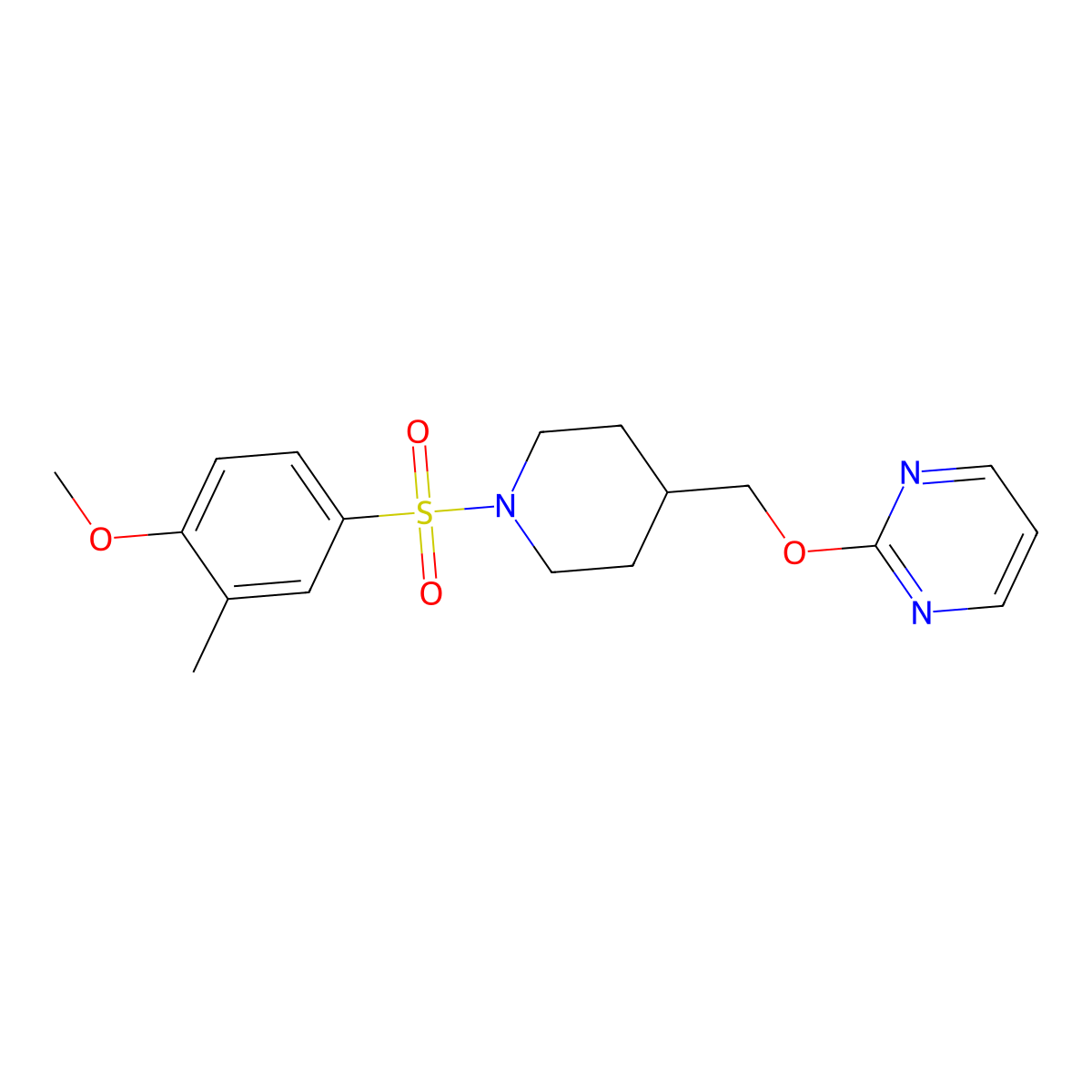 2-{[1-(4-Methoxy-3-methylbenzenesulfonyl)piperidin-4-yl]methoxy}pyrimidine molecular structure, CAS 2379995-78-3
