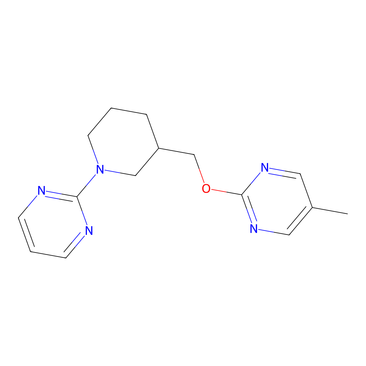 2-(3-{[(5-Methylpyrimidin-2-yl)oxy]methyl}piperidin-1-yl)pyrimidine molecular structure, CAS 2379995-82-9