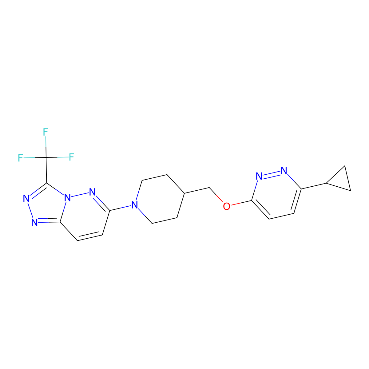 3-Cyclopropyl-6-({1-[3-(trifluoromethyl)-[1,2,4]triazolo[4,3-b]pyridazin-6-yl]piperidin-4-yl}methoxy)pyridazine molecular structure, CAS 2379995-84-1