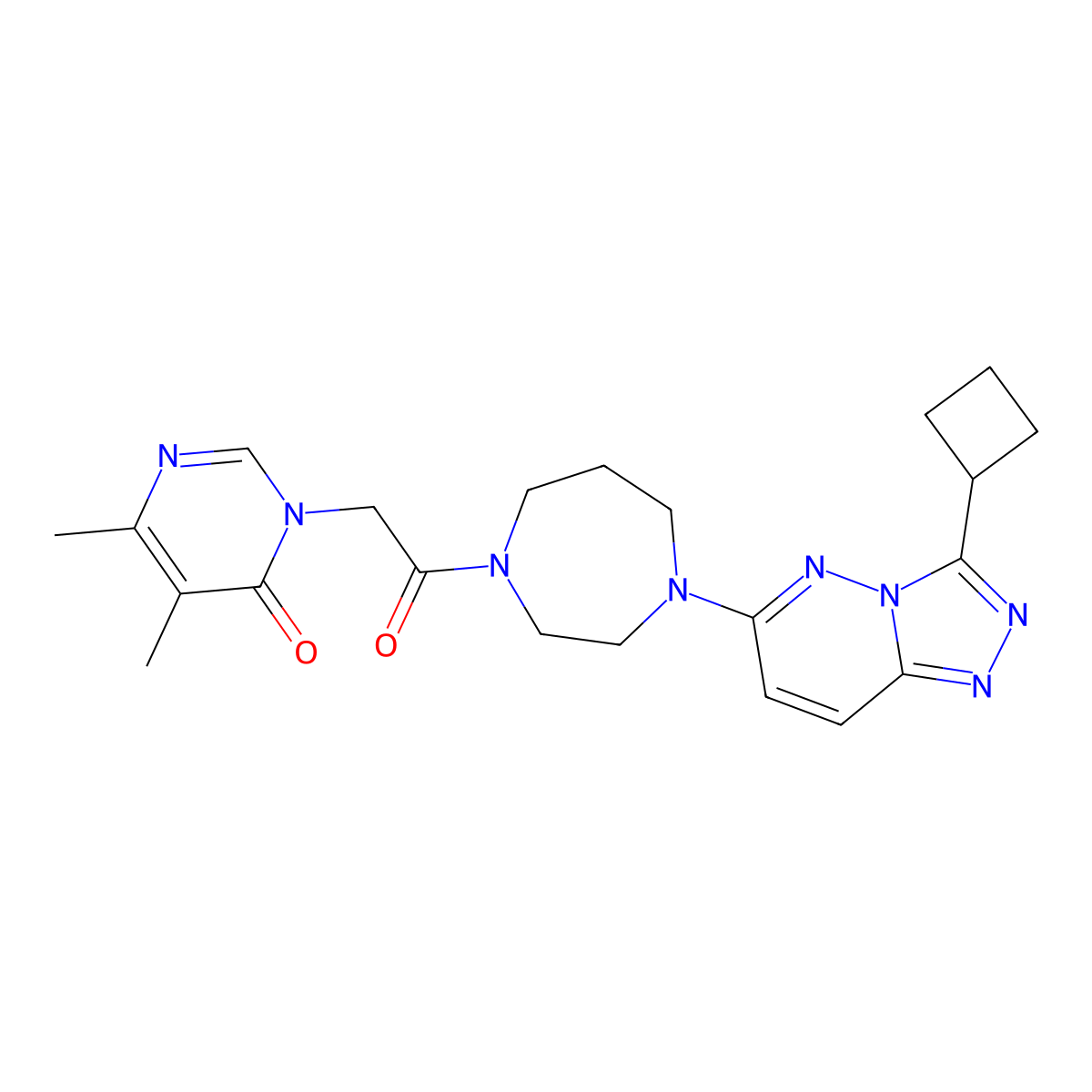 3-[2-(4-{3-Cyclobutyl-[1,2,4]triazolo[4,3-b]pyridazin-6-yl}-1,4-diazepan-1-yl)-2-oxoethyl]-5,6-dimethyl-3,4-dihydropyrimidin-4-one molecular structure, CAS 2379995-85-2