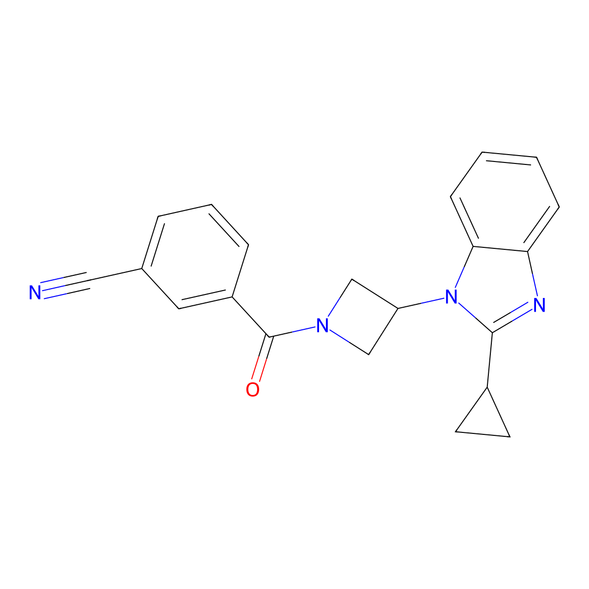 3-[3-(2-cyclopropyl-1H-1,3-benzodiazol-1-yl)azetidine-1-carbonyl]benzonitrile molecular structure, CAS 2379995-86-3