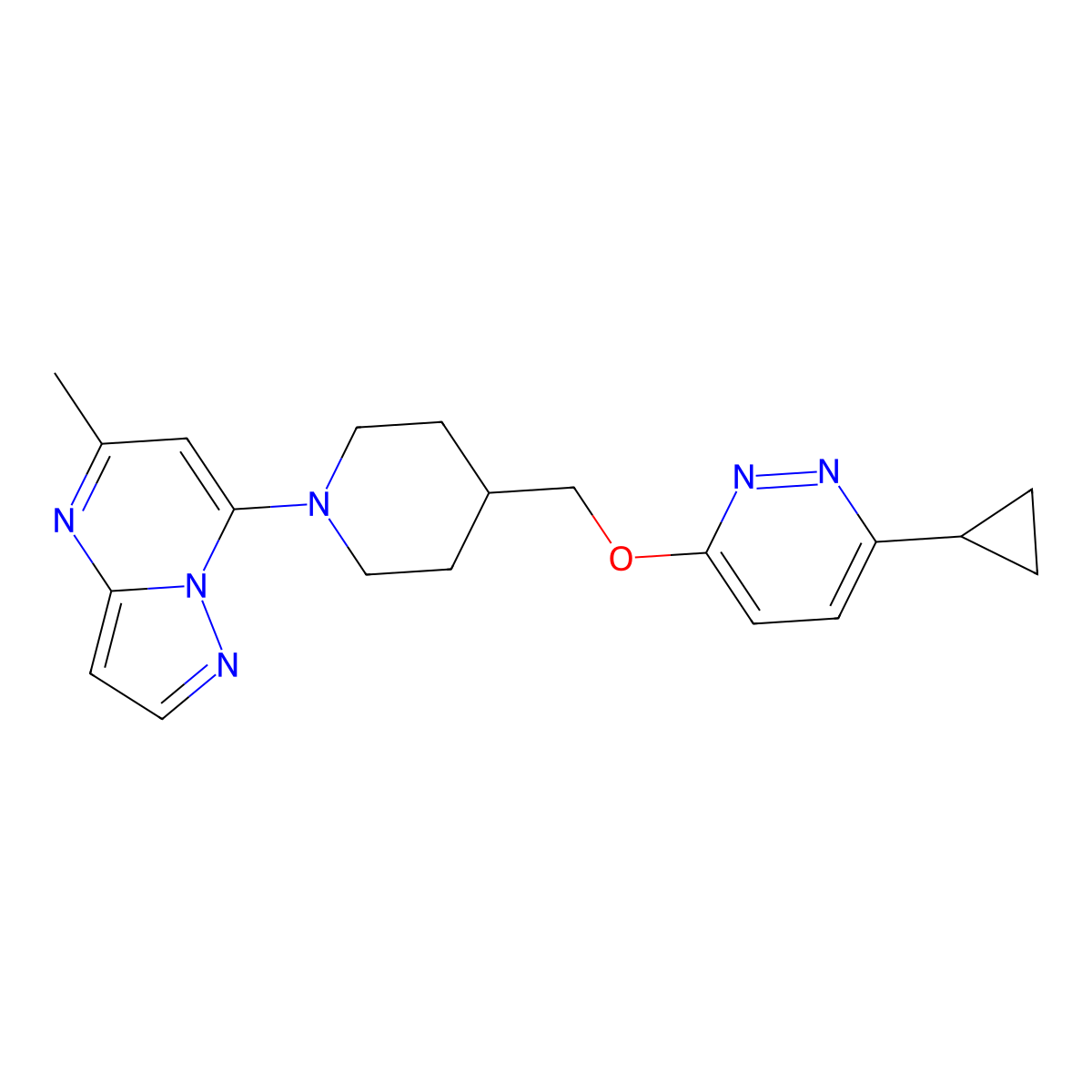 3-Cyclopropyl-6-[(1-{5-methylpyrazolo[1,5-a]pyrimidin-7-yl}piperidin-4-yl)methoxy]pyridazine molecular structure, CAS 2379995-88-5
