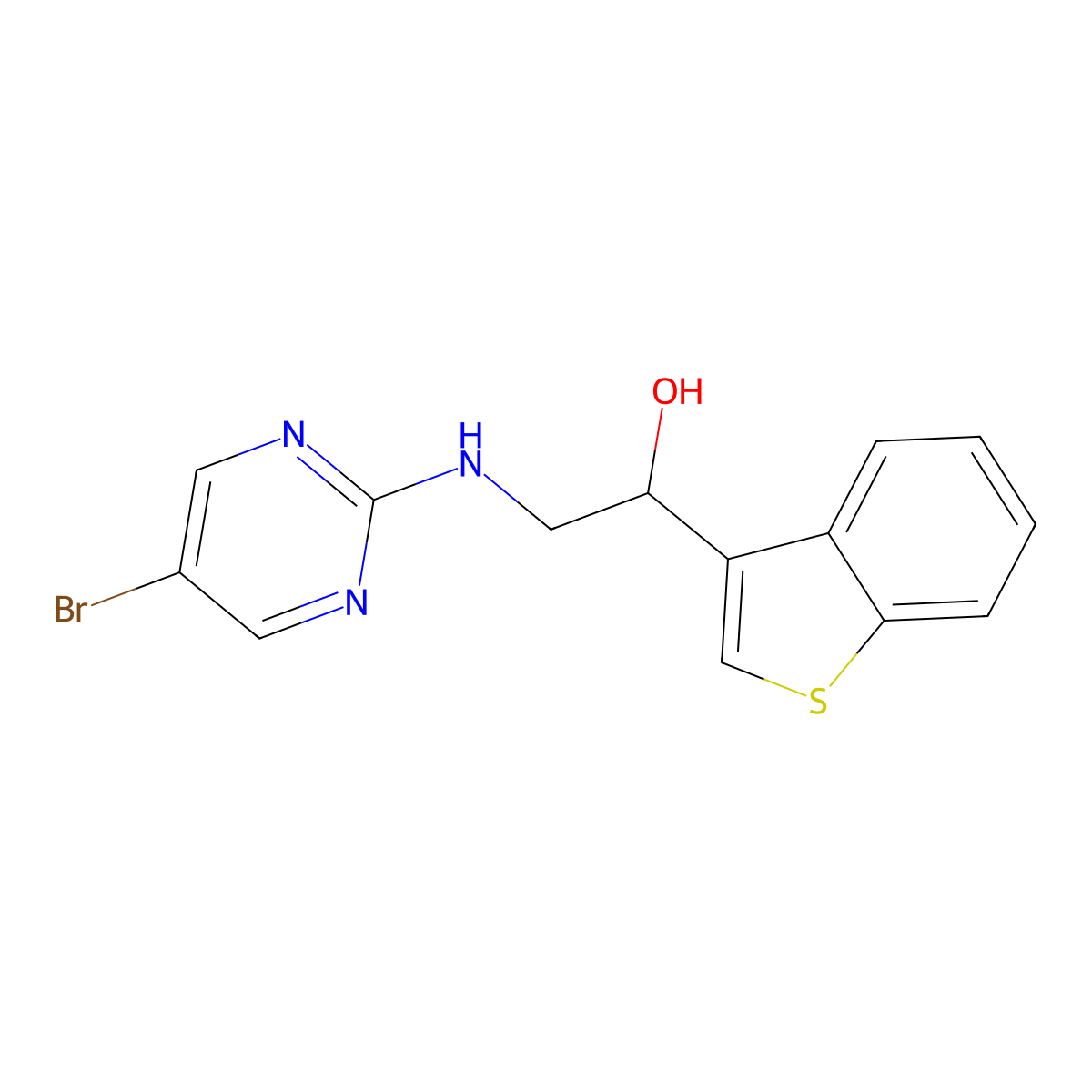 1-(1-Benzothiophen-3-yl)-2-[(5-bromopyrimidin-2-yl)amino]ethan-1-ol molecular structure, CAS 2379995-91-0