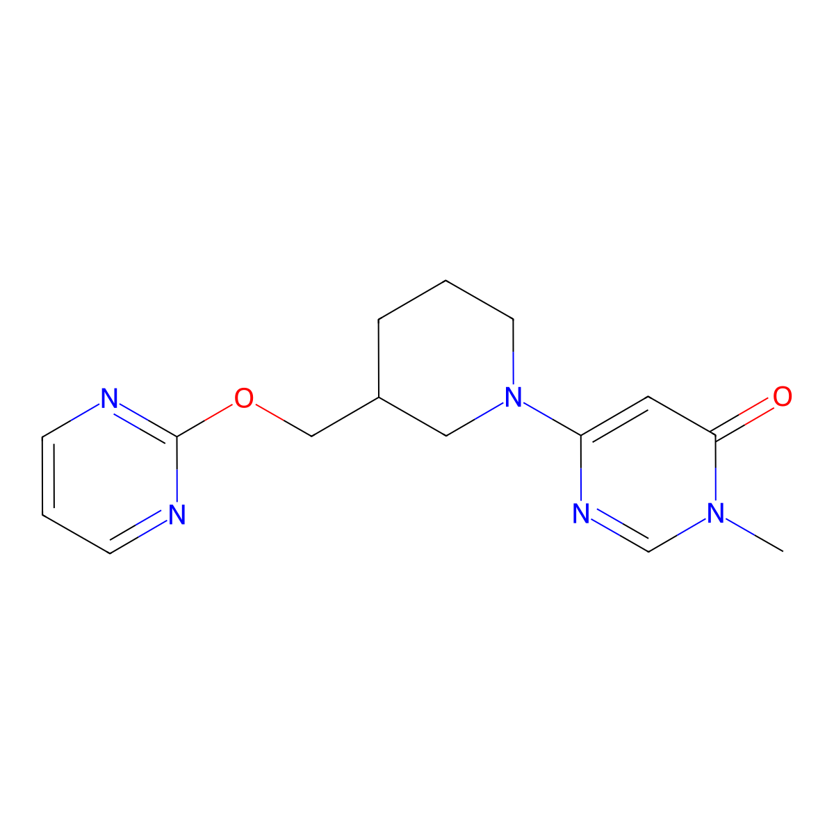 3-Methyl-6-{3-[(pyrimidin-2-yloxy)methyl]piperidin-1-yl}-3,4-dihydropyrimidin-4-one molecular structure, CAS 2379995-92-1