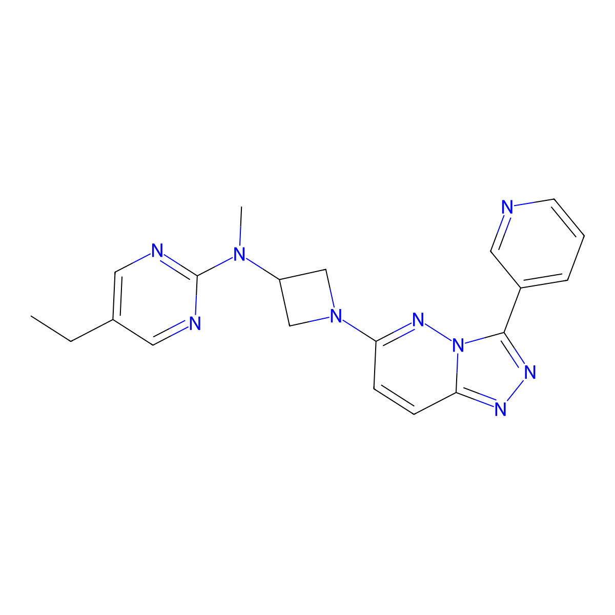 5-ethyl-N-methyl-N-{1-[3-(pyridin-3-yl)-[1,2,4]triazolo[4,3-b]pyridazin-6-yl]azetidin-3-yl}pyrimidin-2-amine molecular structure, CAS 2379995-93-2
