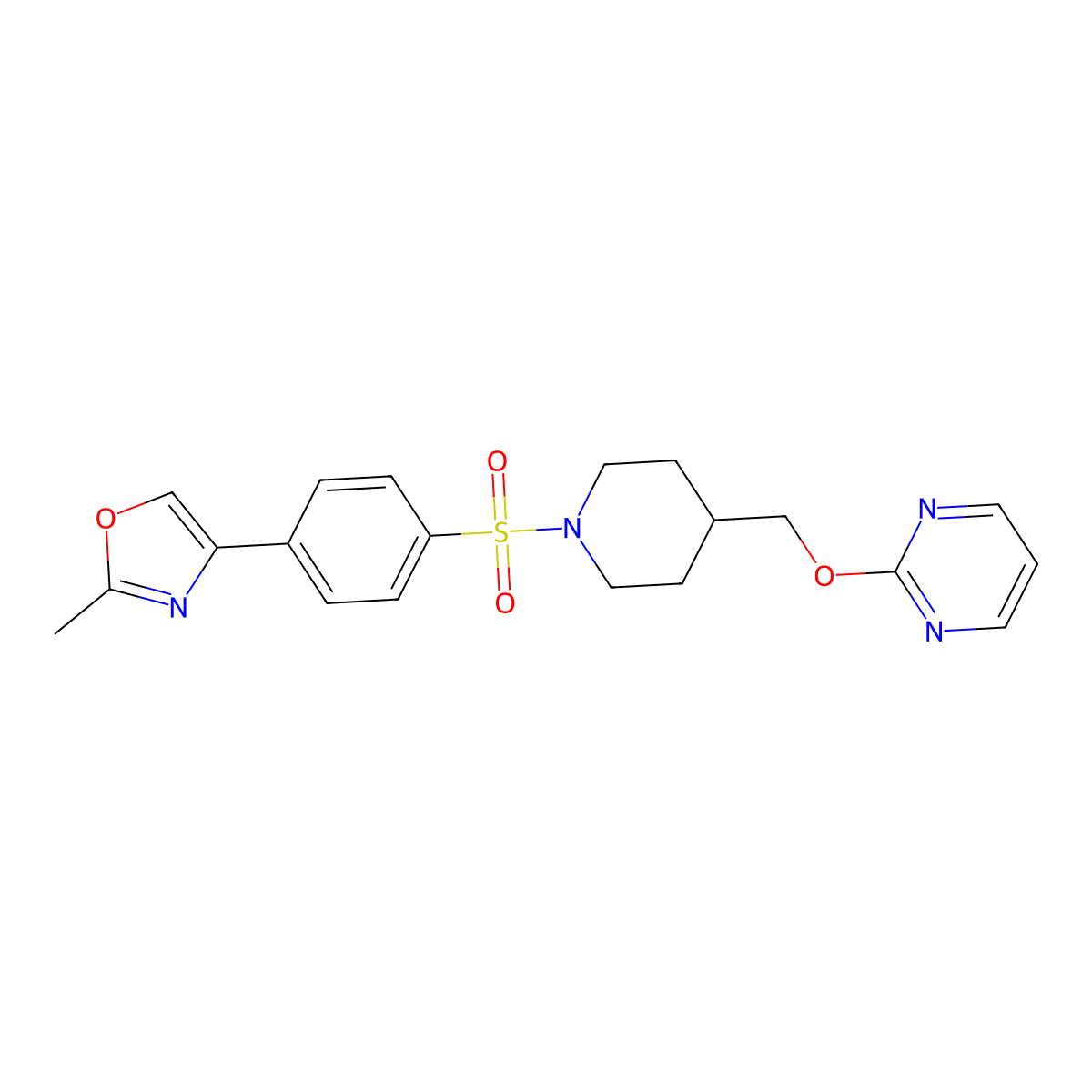 2-({1-[4-(2-Methyl-1,3-oxazol-4-yl)benzenesulfonyl]piperidin-4-yl}methoxy)pyrimidine molecular structure, CAS 2379995-98-7