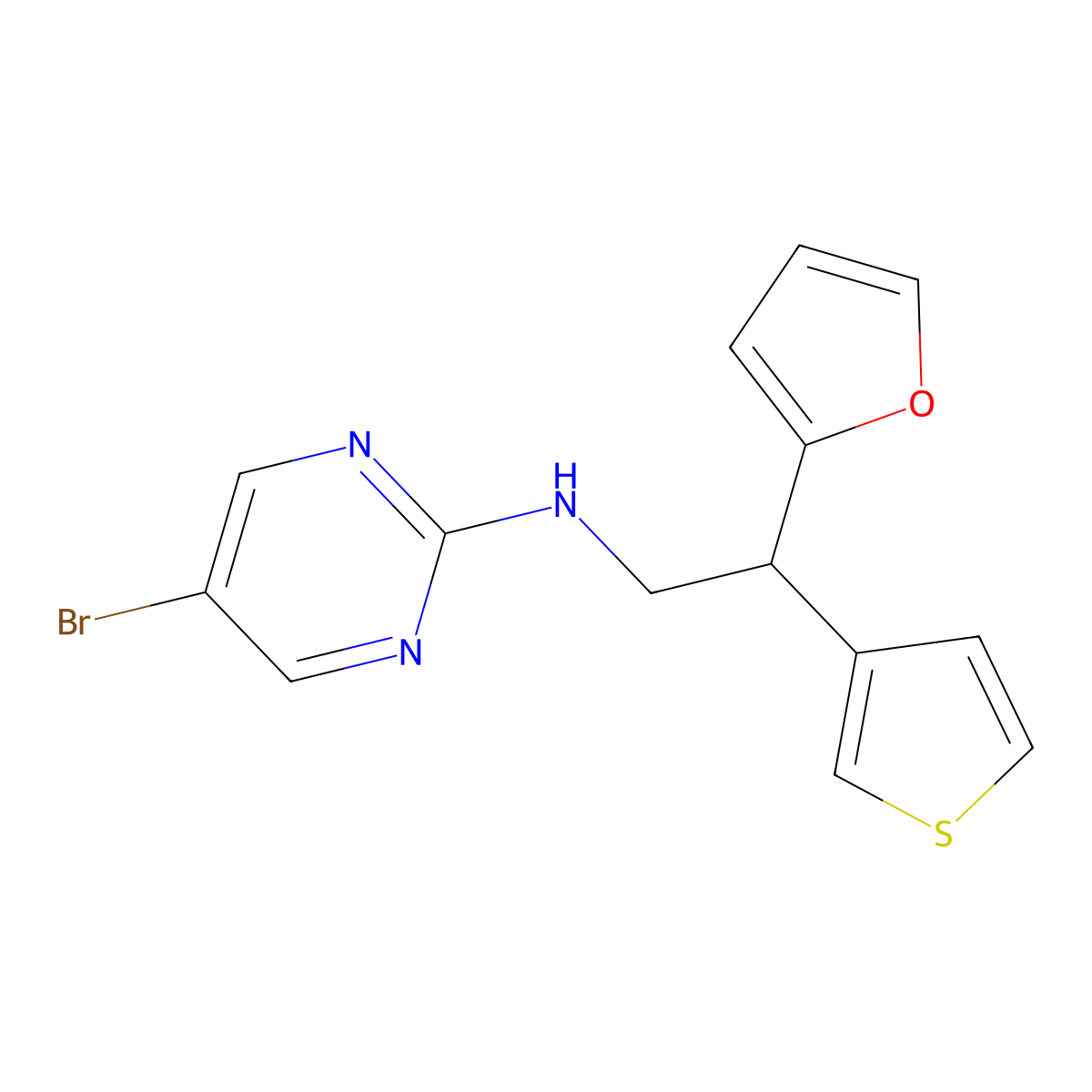 5-bromo-N-[2-(furan-2-yl)-2-(thiophen-3-yl)ethyl]pyrimidin-2-amine molecular structure, CAS 2379995-99-8
