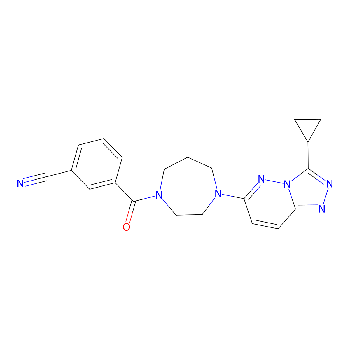 3-(4-{3-Cyclopropyl-[1,2,4]triazolo[4,3-b]pyridazin-6-yl}-1,4-diazepane-1-carbonyl)benzonitrile molecular structure, CAS 2379996-00-4