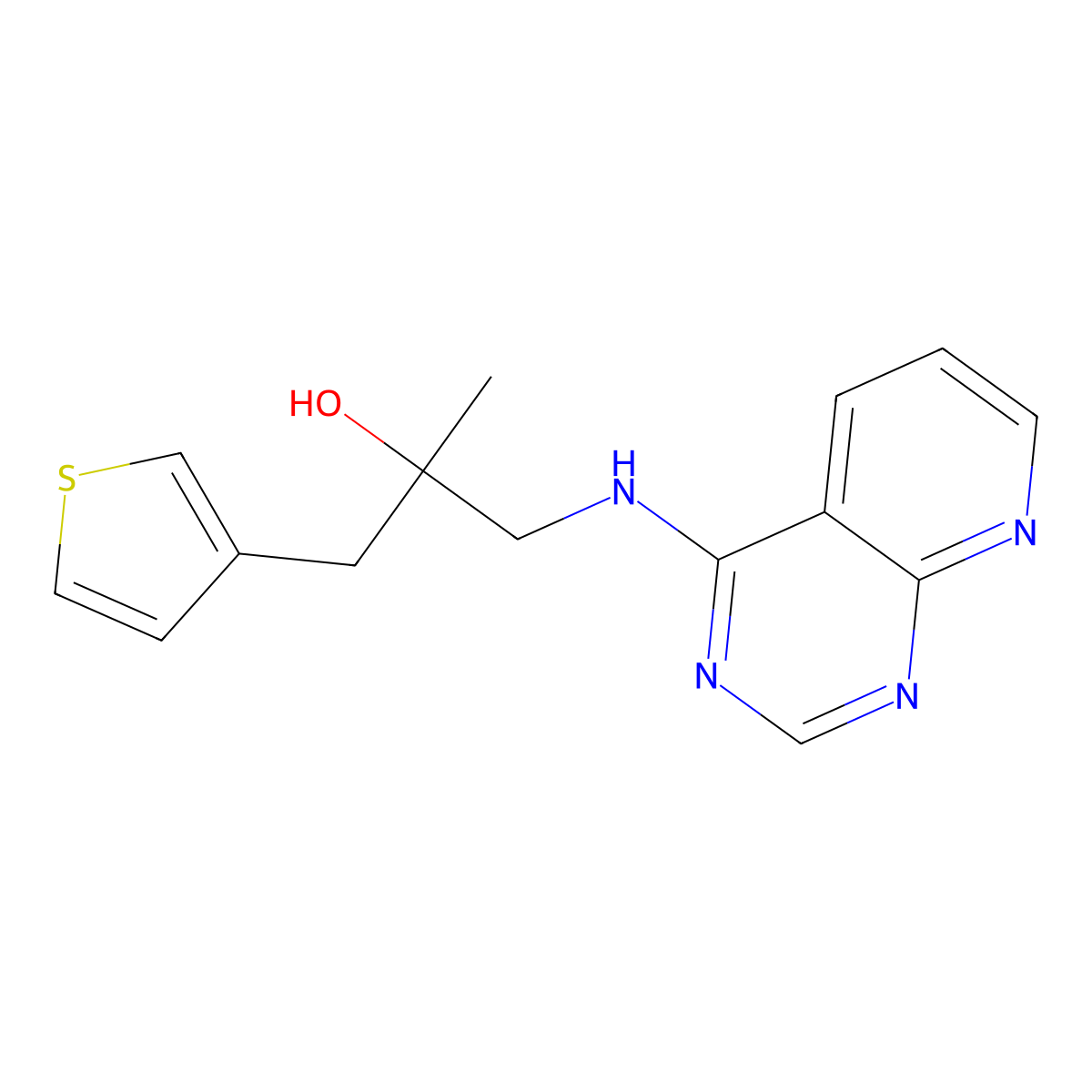 2-Methyl-1-({pyrido[2,3-d]pyrimidin-4-yl}amino)-3-(thiophen-3-yl)propan-2-ol molecular structure, CAS 2379996-02-6