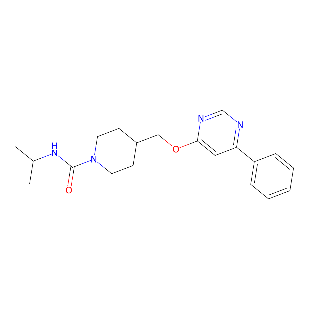 4-{[(6-phenylpyrimidin-4-yl)oxy]methyl}-N-(propan-2-yl)piperidine-1-carboxamide molecular structure, CAS 2379996-03-7