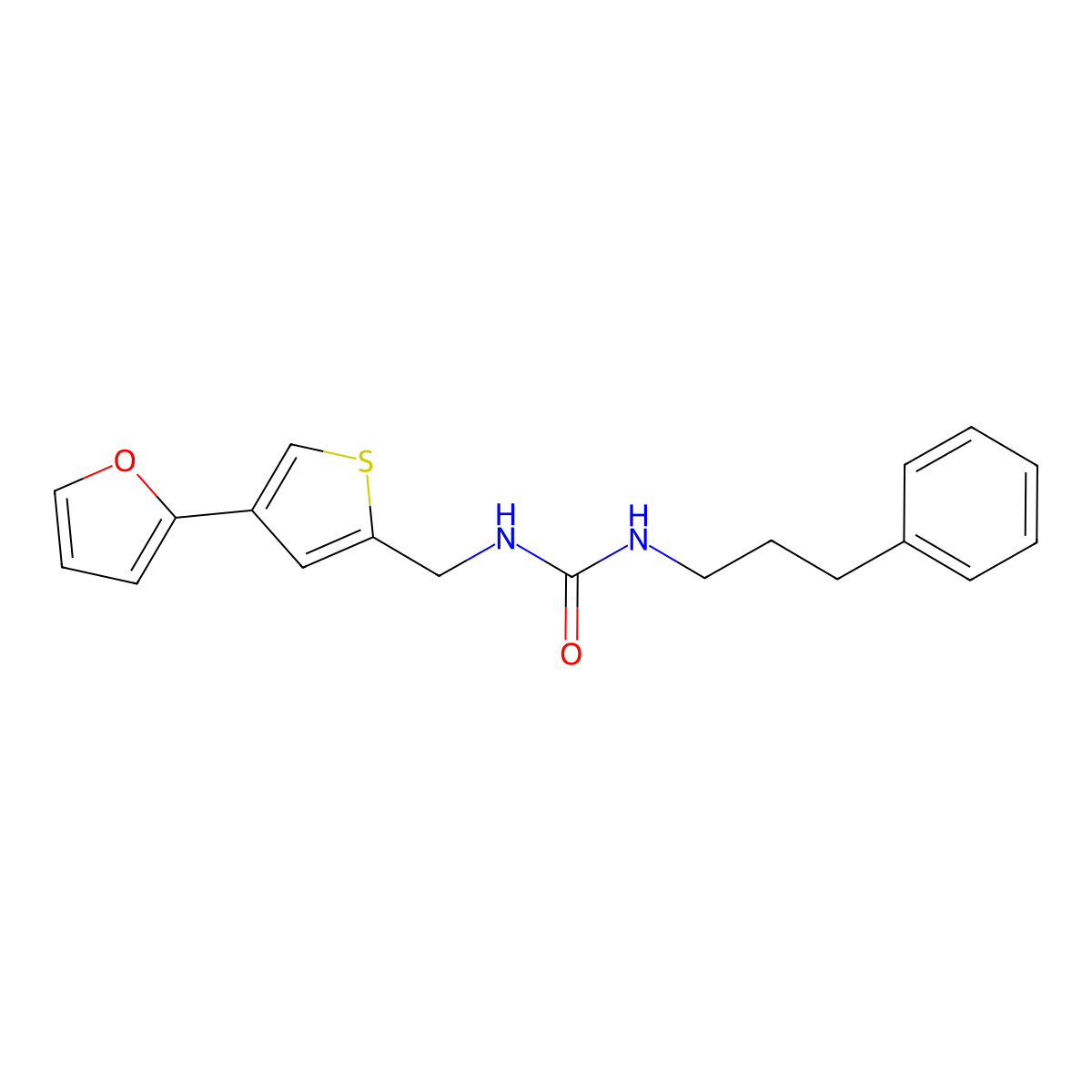 3-{[4-(Furan-2-yl)thiophen-2-yl]methyl}-1-(3-phenylpropyl)urea molecular structure, CAS 2379996-04-8
