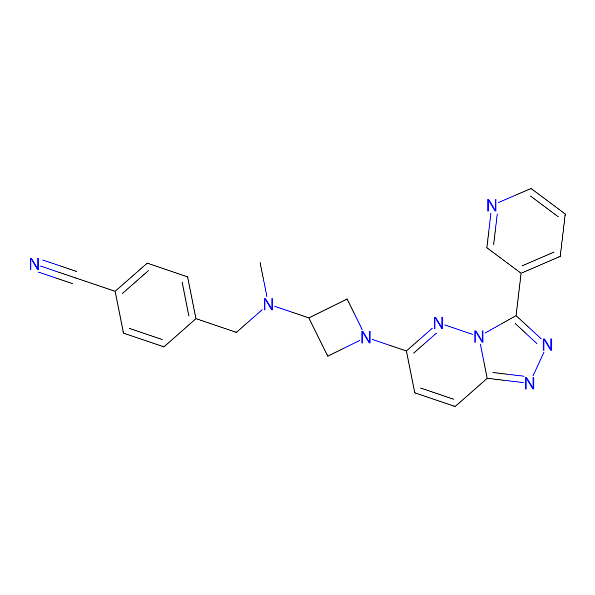 4-{[Methyl({1-[3-(pyridin-3-yl)-[1,2,4]triazolo[4,3-b]pyridazin-6-yl]azetidin-3-yl})amino]methyl}benzonitrile molecular structure, CAS 2379996-14-0