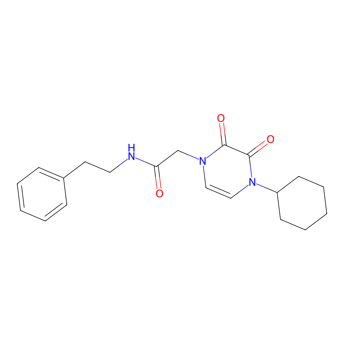 2-(4-cyclohexyl-2,3-dioxo-1,2,3,4-tetrahydropyrazin-1-yl)-N-(2-phenylethyl)acetamide molecular structure, CAS 2379996-18-4