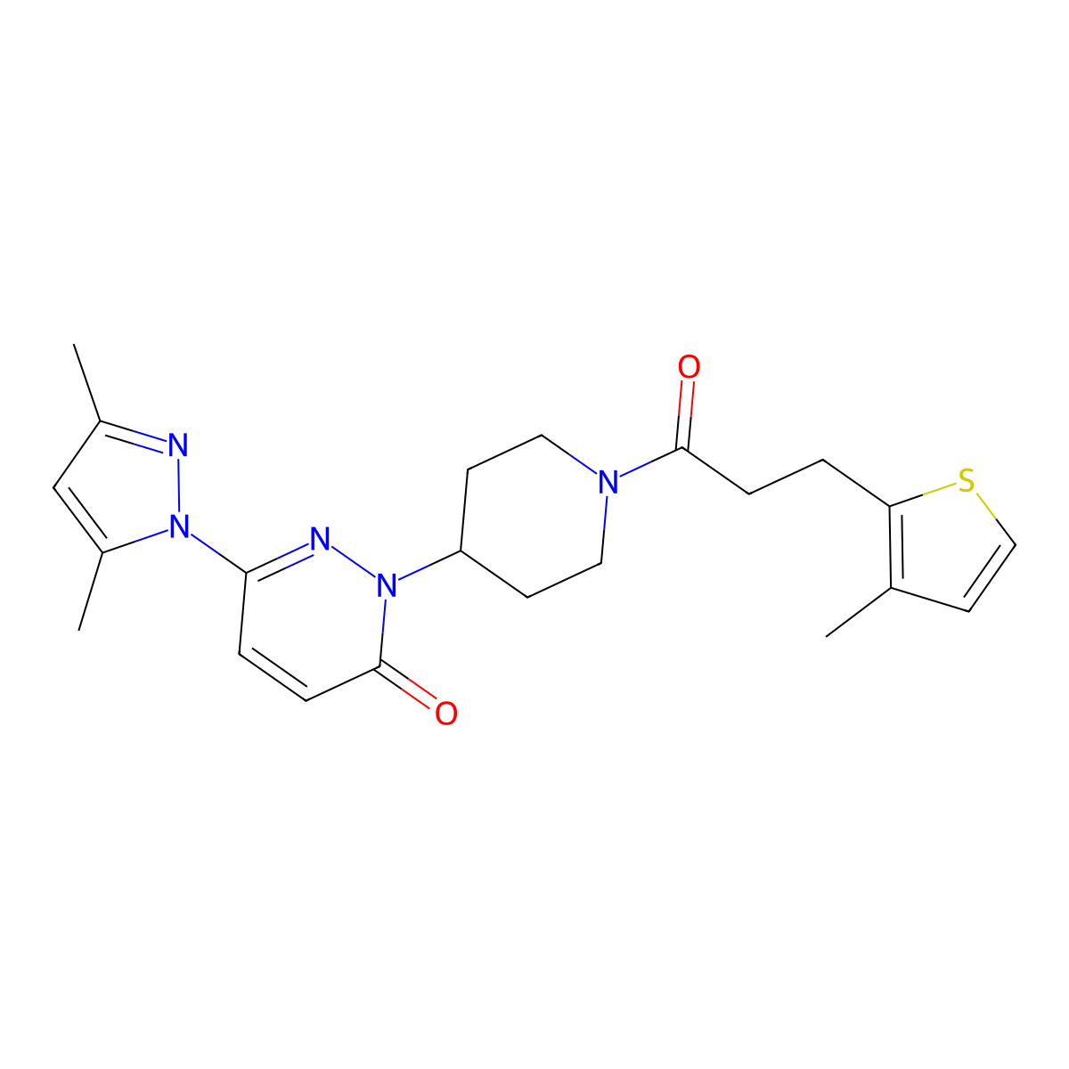 6-(3,5-dimethyl-1H-pyrazol-1-yl)-2-{1-[3-(3-methylthiophen-2-yl)propanoyl]piperidin-4-yl}-2,3-dihydropyridazin-3-one molecular structure, CAS 2379996-20-8