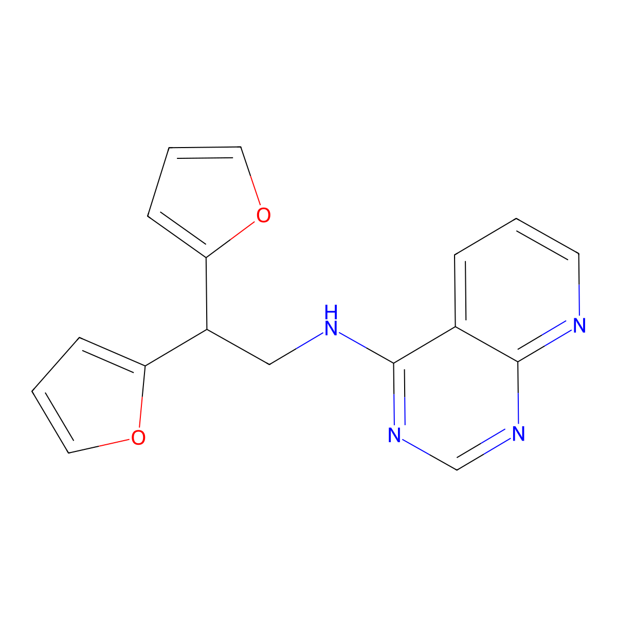 N-[2,2-Bis(furan-2-yl)ethyl]pyrido[2,3-d]pyrimidin-4-amine molecular structure, CAS 2379996-21-9