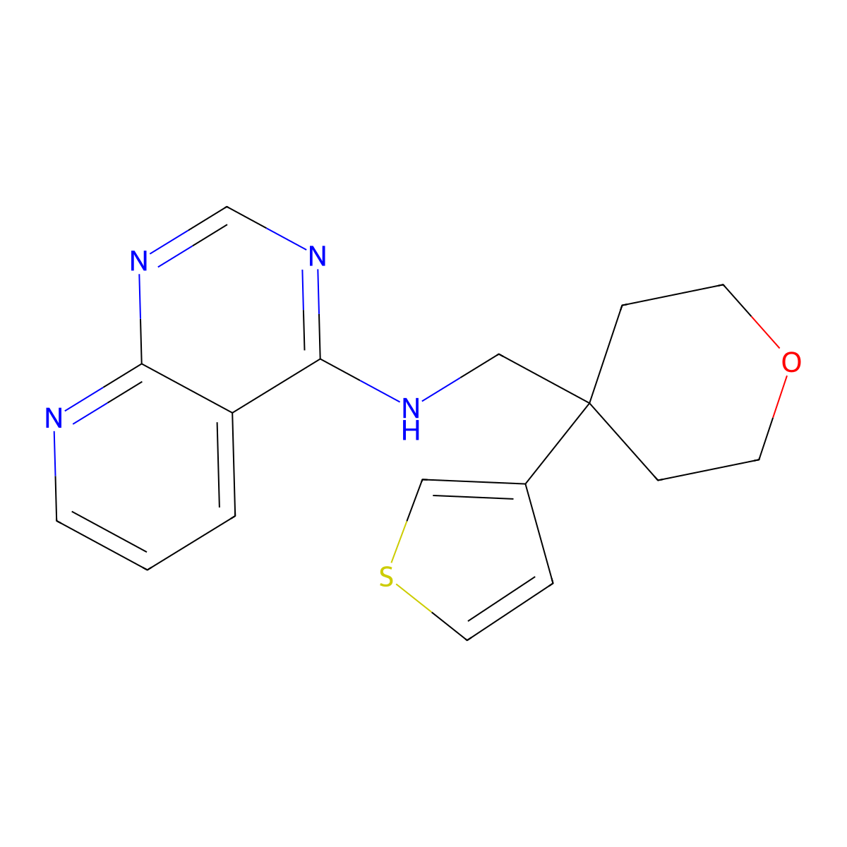 N-{[4-(thiophen-3-yl)oxan-4-yl]methyl}pyrido[2,3-d]pyrimidin-4-amine molecular structure, CAS 2379996-23-1