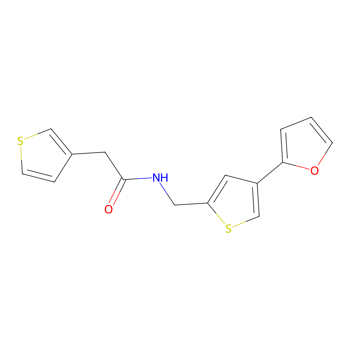 N-{[4-(furan-2-yl)thiophen-2-yl]methyl}-2-(thiophen-3-yl)acetamide molecular structure, CAS 2379996-28-6