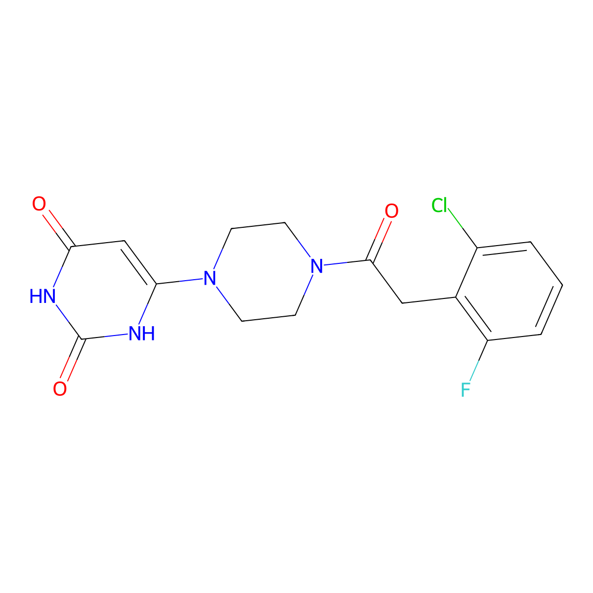 6-{4-[2-(2-Chloro-6-fluorophenyl)acetyl]piperazin-1-yl}-1,2,3,4-tetrahydropyrimidine-2,4-dione molecular structure, CAS 2379996-29-7