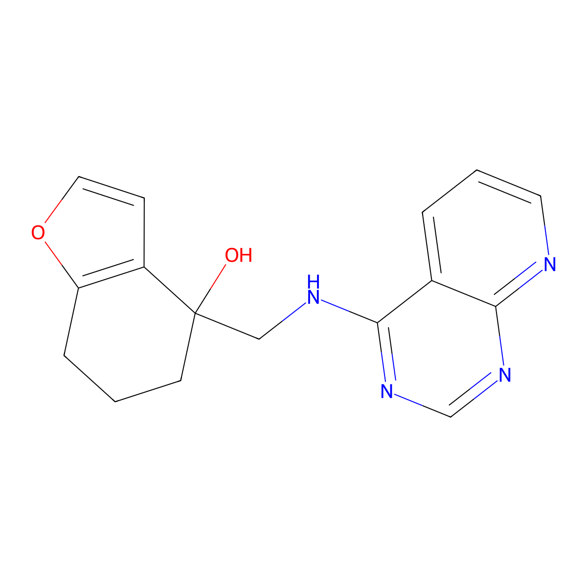4-[({Pyrido[2,3-d]pyrimidin-4-yl}amino)methyl]-4,5,6,7-tetrahydro-1-benzofuran-4-ol molecular structure, CAS 2379996-33-3