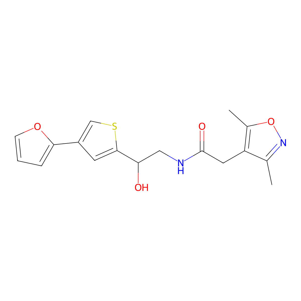 2-(3,5-dimethyl-1,2-oxazol-4-yl)-N-{2-[4-(furan-2-yl)thiophen-2-yl]-2-hydroxyethyl}acetamide molecular structure, CAS 2379996-36-6