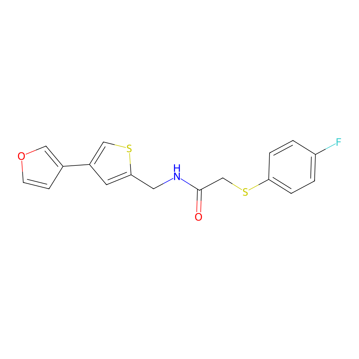 2-[(4-fluorophenyl)sulfanyl]-N-{[4-(furan-3-yl)thiophen-2-yl]methyl}acetamide molecular structure, CAS 2379996-37-7