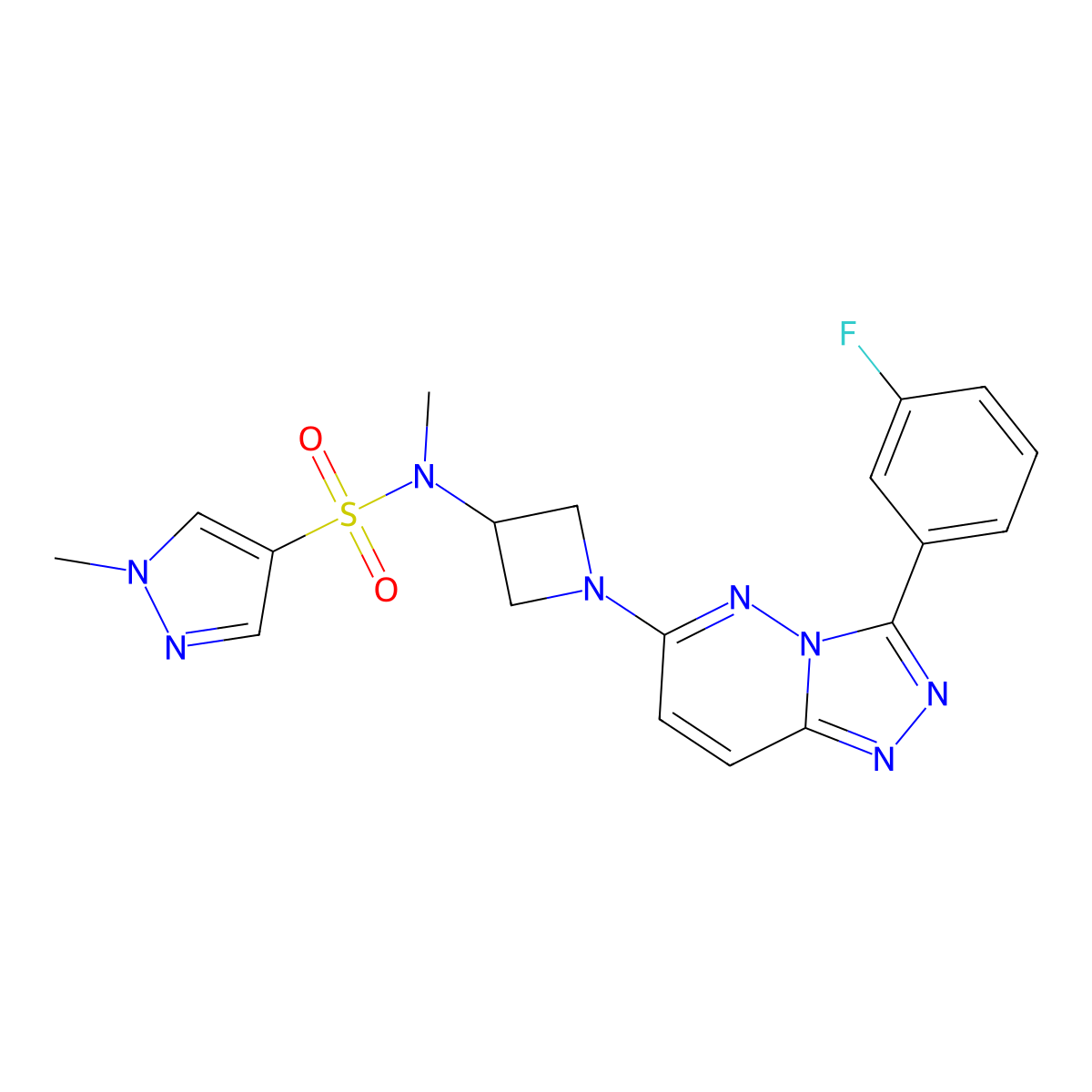 N-[1-[3-(3-Fluorophenyl)-[1,2,4]triazolo[4,3-b]pyridazin-6-yl]azetidin-3-yl]-N,1-dimethylpyrazole-4-sulfonamide molecular structure, CAS 2379996-39-9