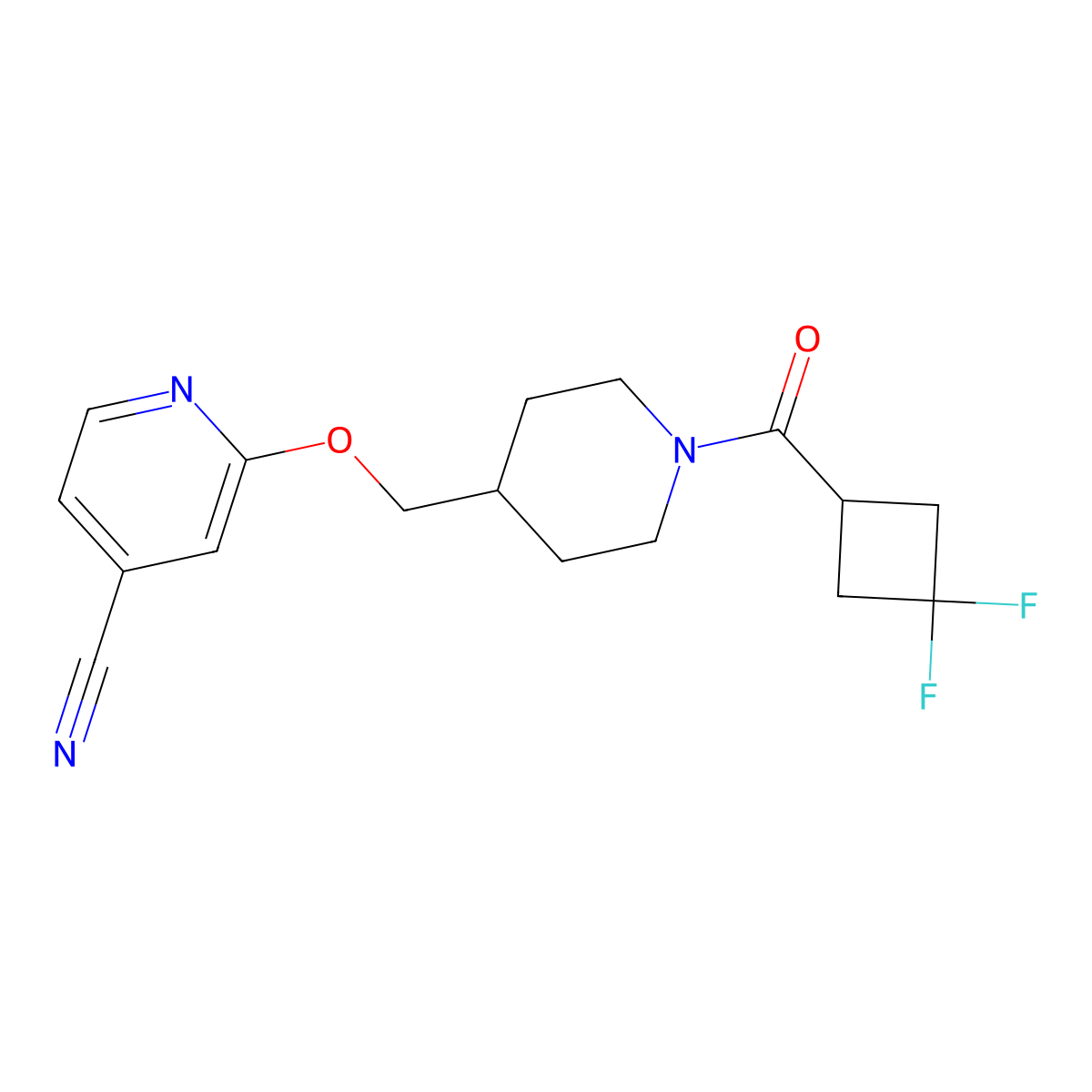 2-{[1-(3,3-Difluorocyclobutanecarbonyl)piperidin-4-yl]methoxy}pyridine-4-carbonitrile molecular structure, CAS 2379996-41-3