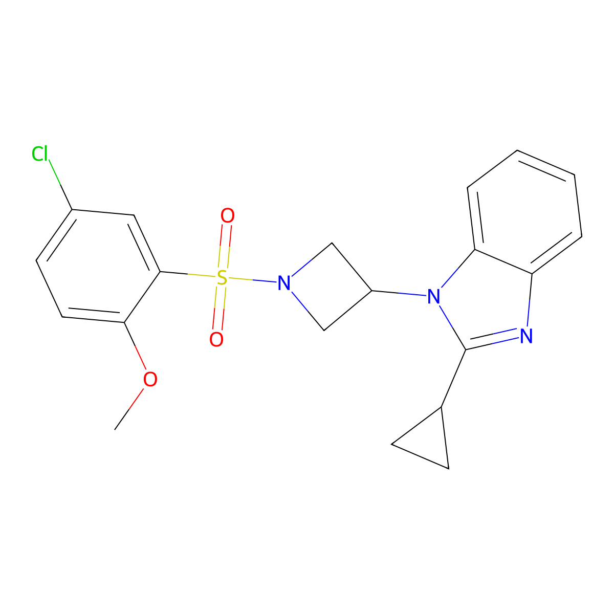 1-[1-(5-chloro-2-methoxybenzenesulfonyl)azetidin-3-yl]-2-cyclopropyl-1H-1,3-benzodiazole molecular structure, CAS 2379996-43-5