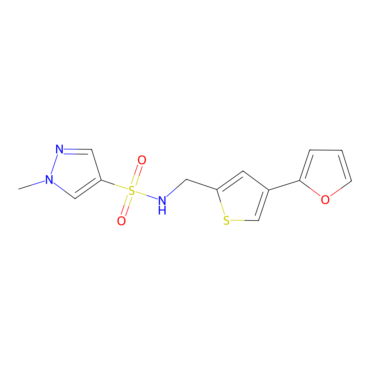 N-{[4-(furan-2-yl)thiophen-2-yl]methyl}-1-methyl-1H-pyrazole-4-sulfonamide molecular structure, CAS 2379996-47-9