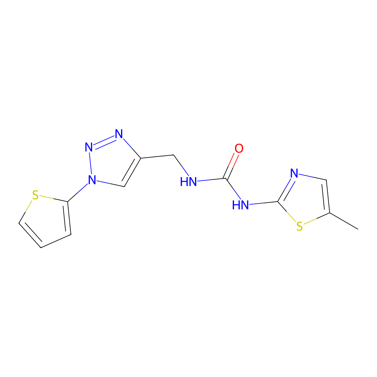 1-(5-methyl-1,3-thiazol-2-yl)-3-{[1-(thiophen-2-yl)-1H-1,2,3-triazol-4-yl]methyl}urea molecular structure, CAS 2379996-50-4