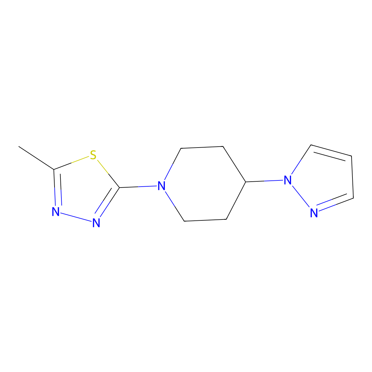1-(5-methyl-1,3,4-thiadiazol-2-yl)-4-(1H-pyrazol-1-yl)piperidine molecular structure, CAS 2379996-56-0