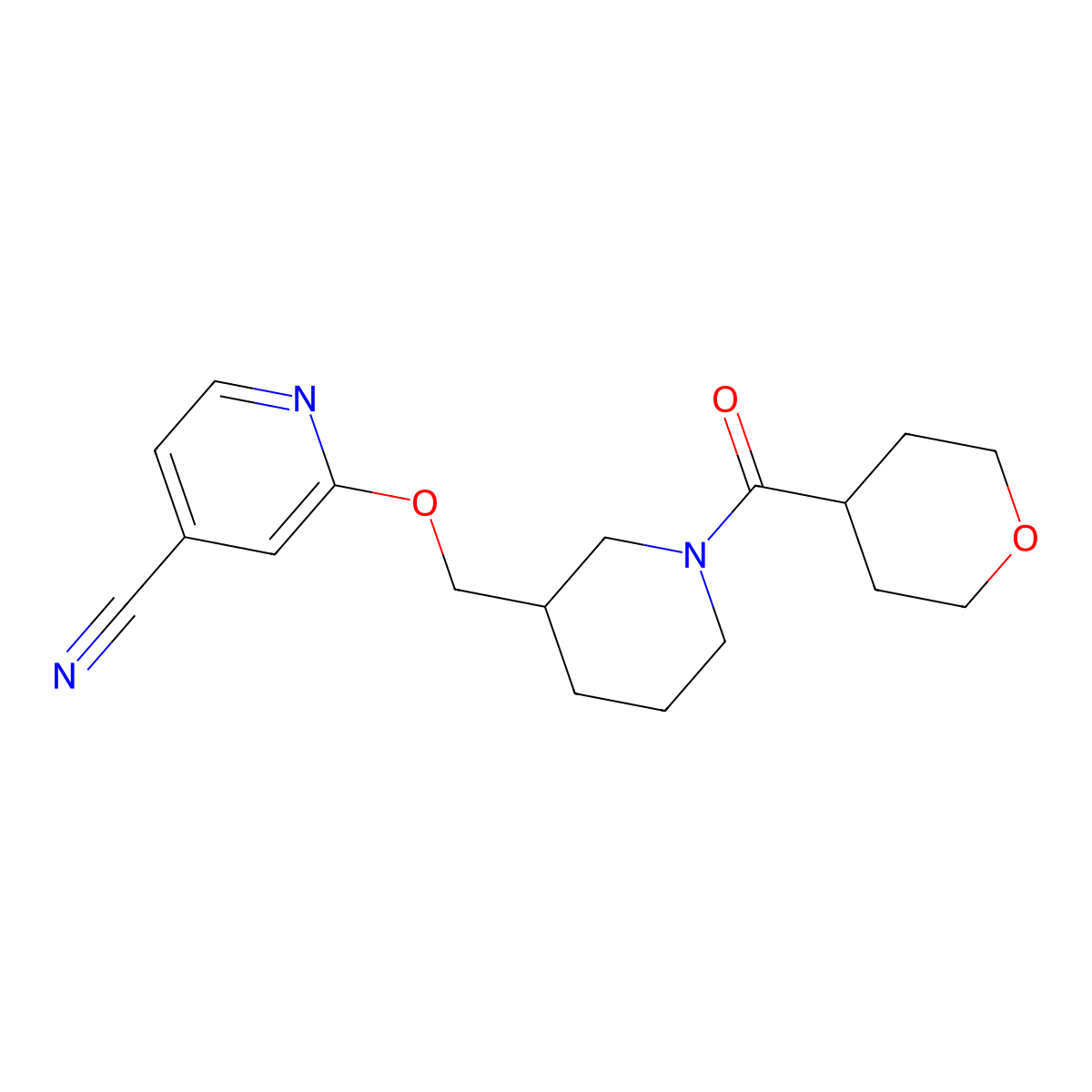 2-{[1-(Oxane-4-carbonyl)piperidin-3-yl]methoxy}pyridine-4-carbonitrile molecular structure, CAS 2379996-57-1