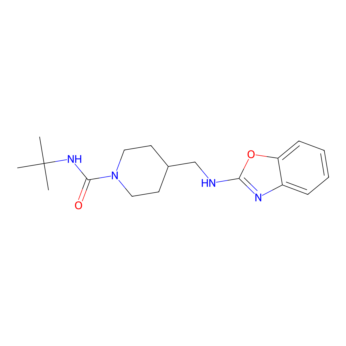 4-{[(1,3-benzoxazol-2-yl)amino]methyl}-N-tert-butylpiperidine-1-carboxamide molecular structure, CAS 2379996-59-3