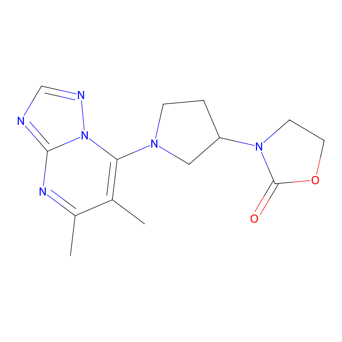 3-(1-{5,6-Dimethyl-[1,2,4]triazolo[1,5-a]pyrimidin-7-yl}pyrrolidin-3-yl)-1,3-oxazolidin-2-one molecular structure, CAS 2379996-64-0