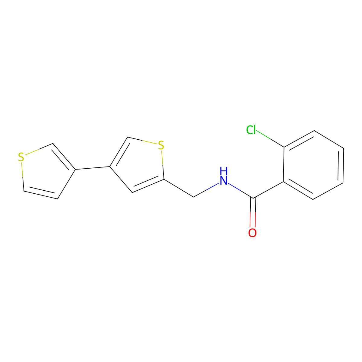 N-({[3,3'-bithiophene]-5-yl}methyl)-2-chlorobenzamide molecular structure, CAS 2379996-67-3