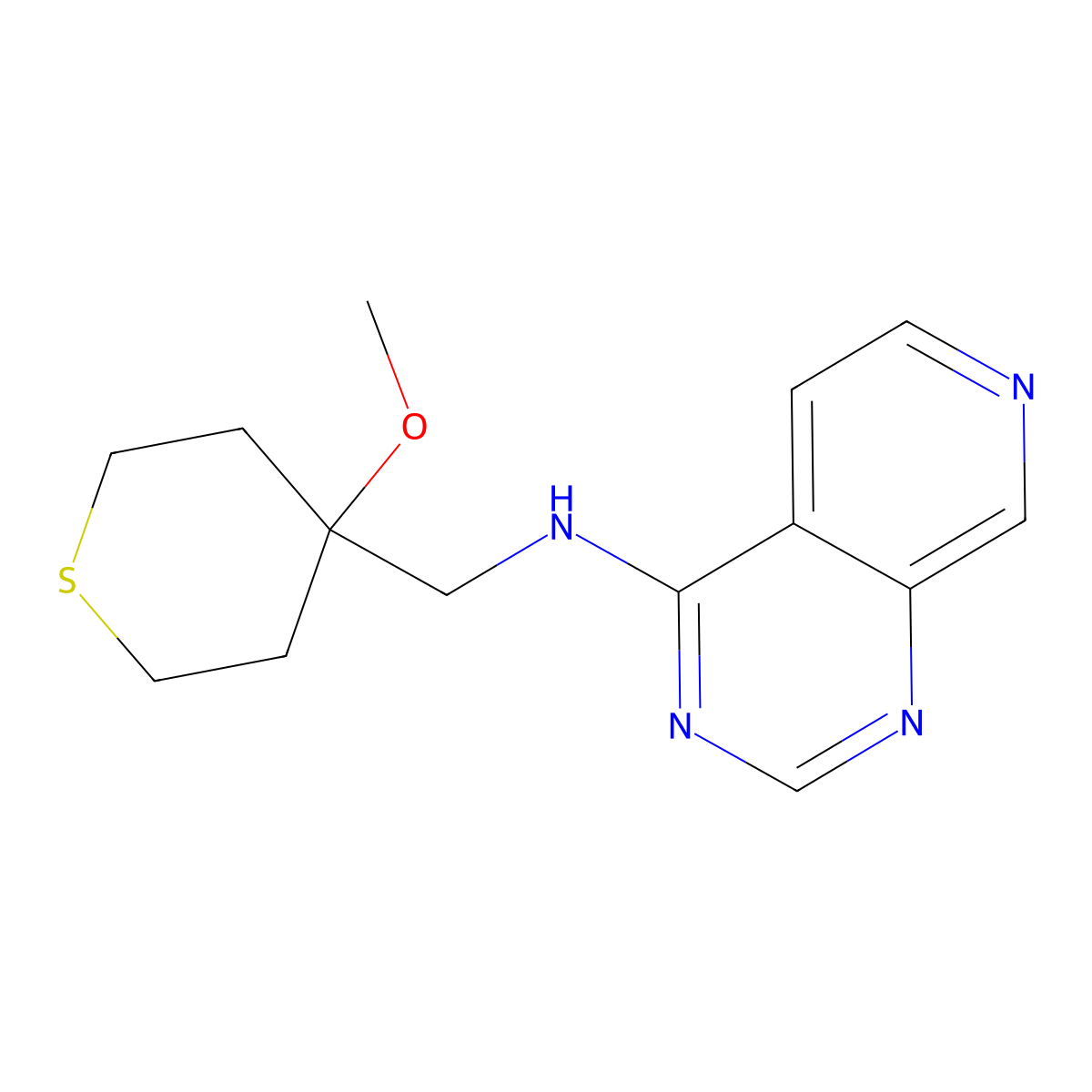 N-[(4-Methoxythian-4-yl)methyl]pyrido[3,4-d]pyrimidin-4-amine molecular structure, CAS 2379996-71-9