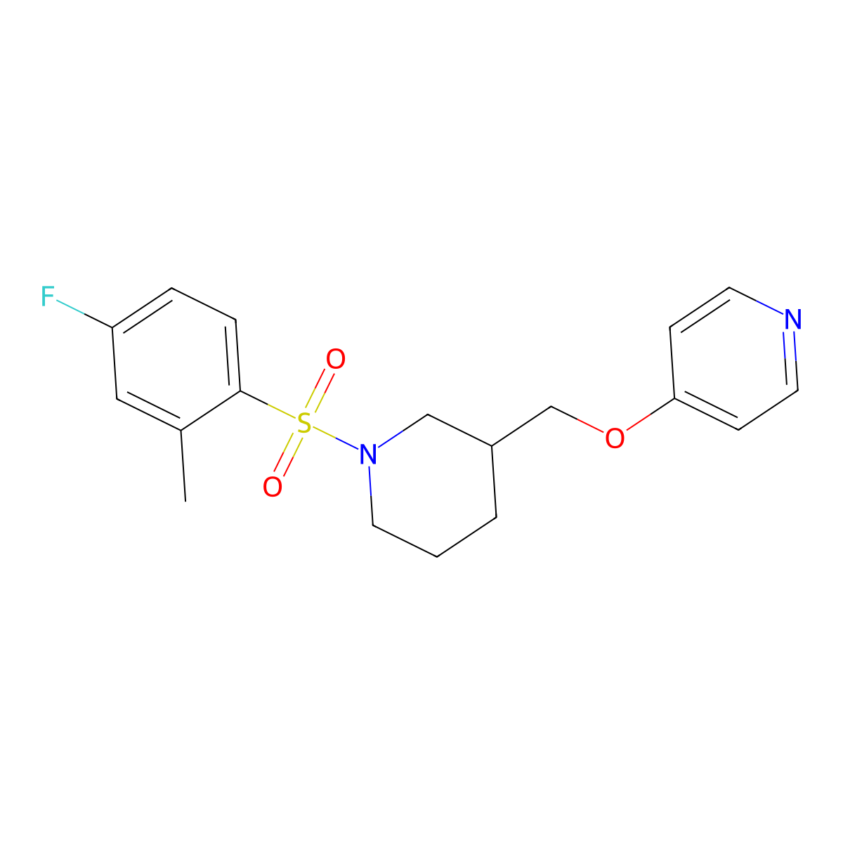 4-{[1-(4-Fluoro-2-methylbenzenesulfonyl)piperidin-3-yl]methoxy}pyridine molecular structure, CAS 2379996-74-2