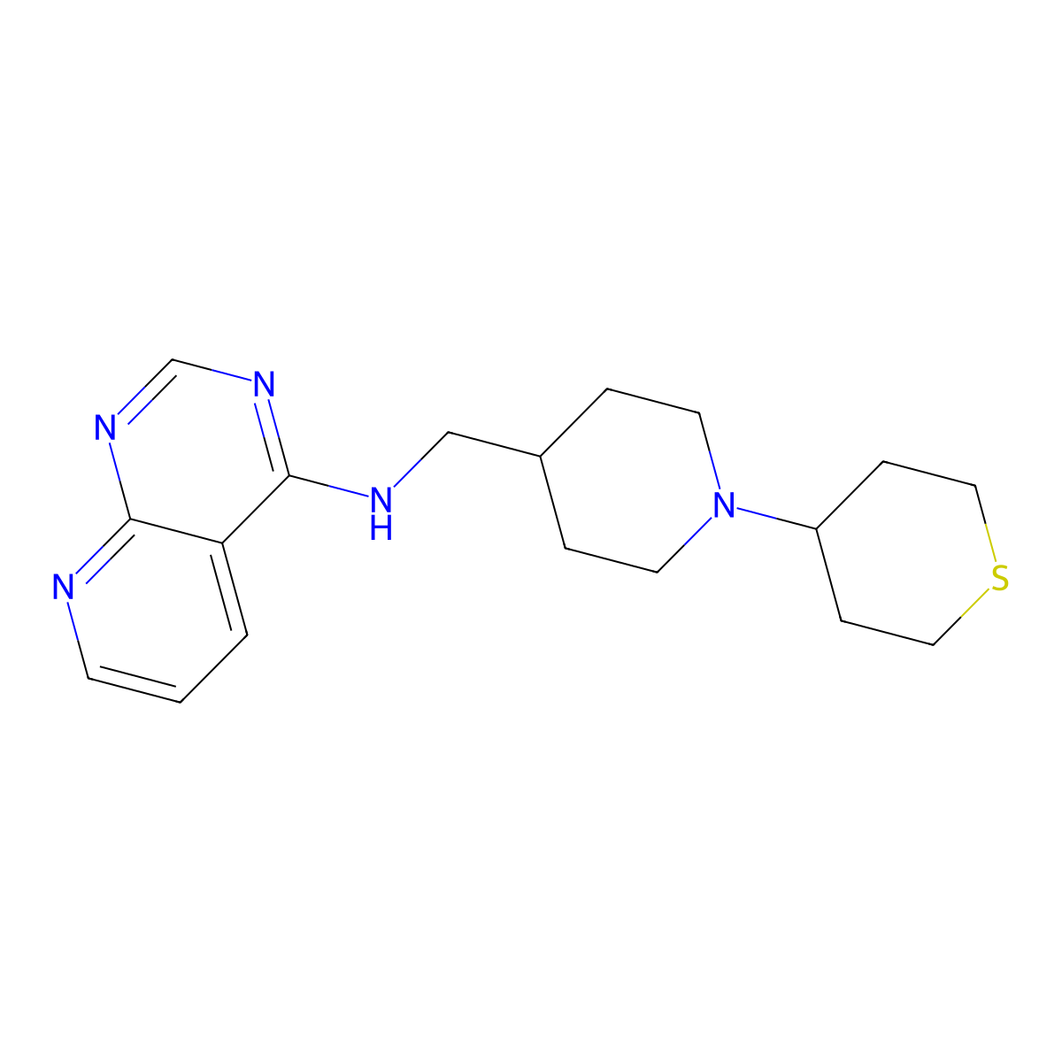 N-{[1-(thian-4-yl)piperidin-4-yl]methyl}pyrido[2,3-d]pyrimidin-4-amine molecular structure, CAS 2379996-76-4