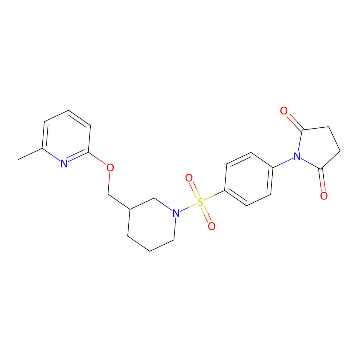 1-{4-[(3-{[(6-Methylpyridin-2-yl)oxy]methyl}piperidin-1-yl)sulfonyl]phenyl}pyrrolidine-2,5-dione molecular structure, CAS 2379996-82-2