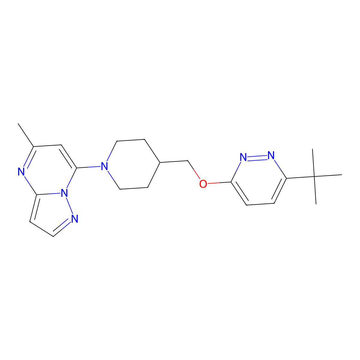 3-Tert-butyl-6-[(1-{5-methylpyrazolo[1,5-a]pyrimidin-7-yl}piperidin-4-yl)methoxy]pyridazine molecular structure, CAS 2379996-83-3