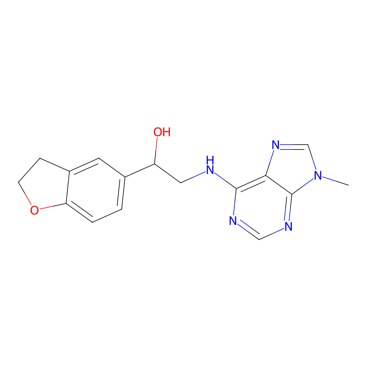 1-(2,3-dihydro-1-benzofuran-5-yl)-2-[(9-methyl-9H-purin-6-yl)amino]ethan-1-ol molecular structure, CAS 2379996-90-2
