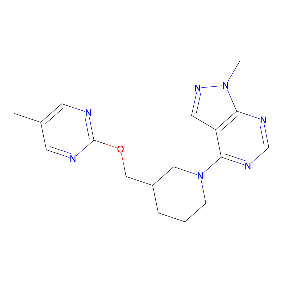 5-methyl-2-[(1-{1-methyl-1H-pyrazolo[3,4-d]pyrimidin-4-yl}piperidin-3-yl)methoxy]pyrimidine molecular structure, CAS 2379996-98-0