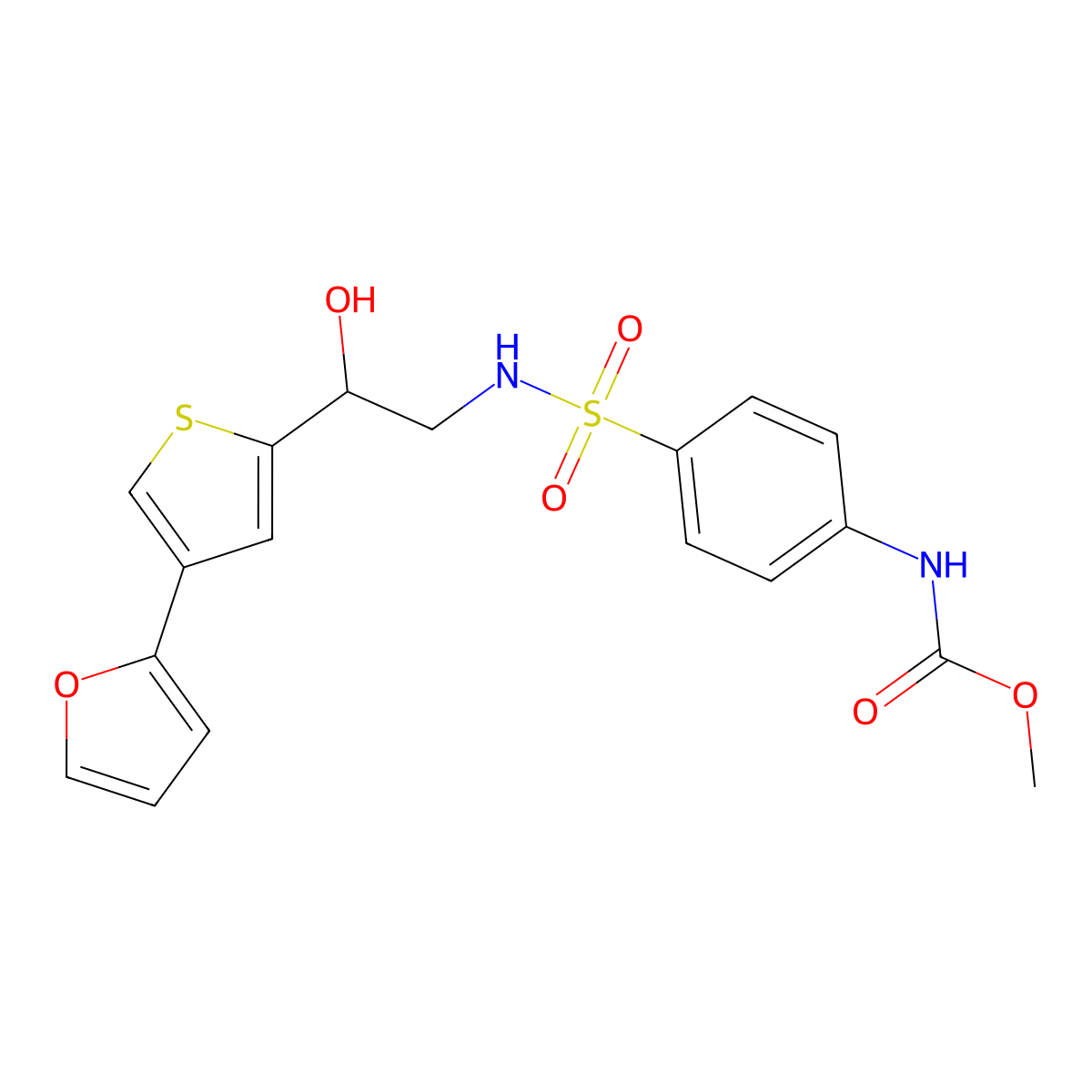 methyl N-[4-({2-[4-(furan-2-yl)thiophen-2-yl]-2-hydroxyethyl}sulfamoyl)phenyl]carbamate molecular structure, CAS 2379996-99-1