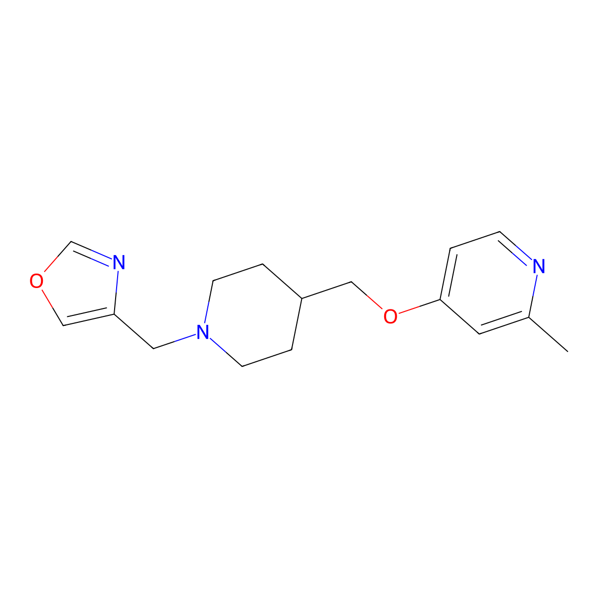 2-Methyl-4-({1-[(1,3-oxazol-4-yl)methyl]piperidin-4-yl}methoxy)pyridine molecular structure, CAS 2379997-00-7