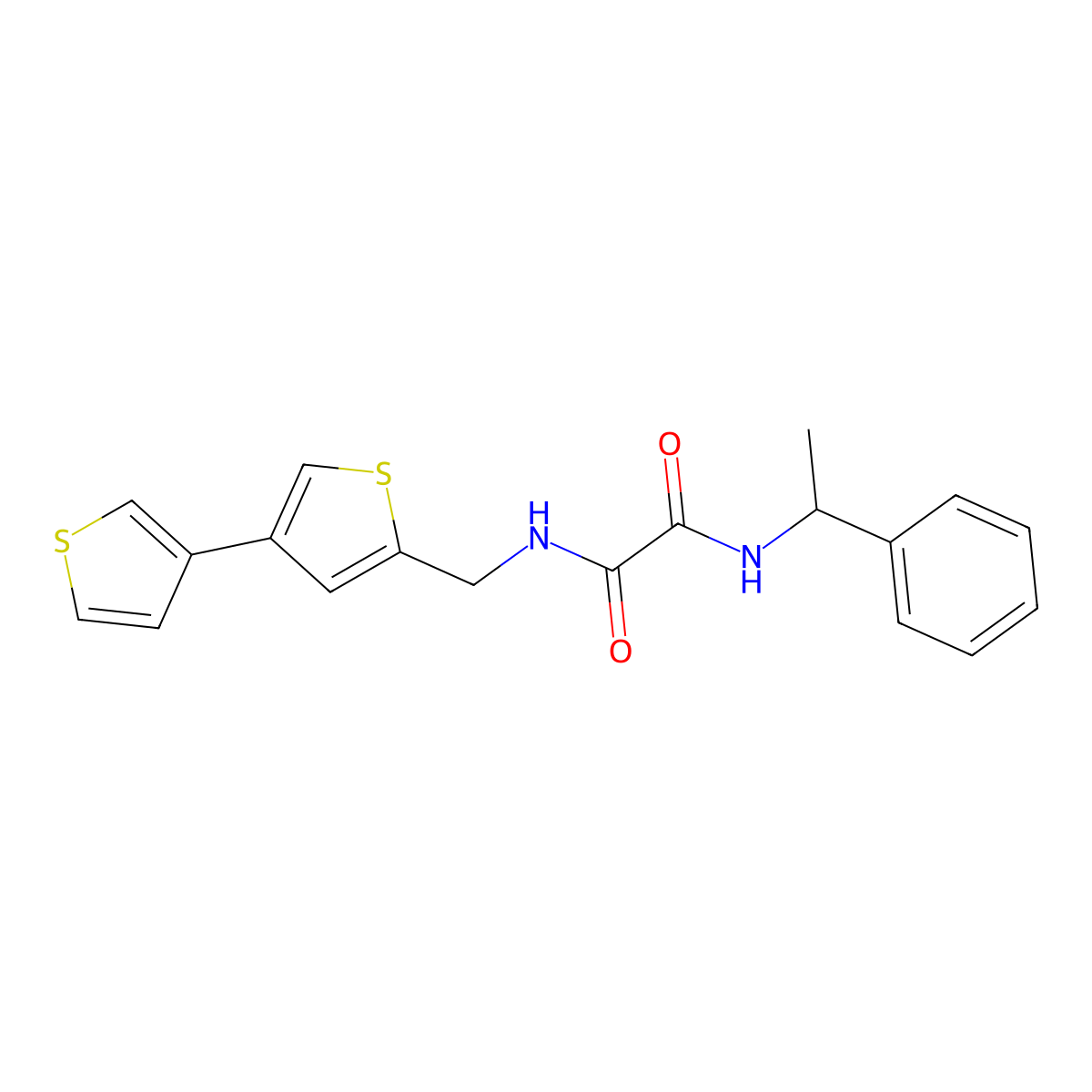 N-({[3,3'-bithiophene]-5-yl}methyl)-N'-(1-phenylethyl)ethanediamide molecular structure, CAS 2379997-07-4