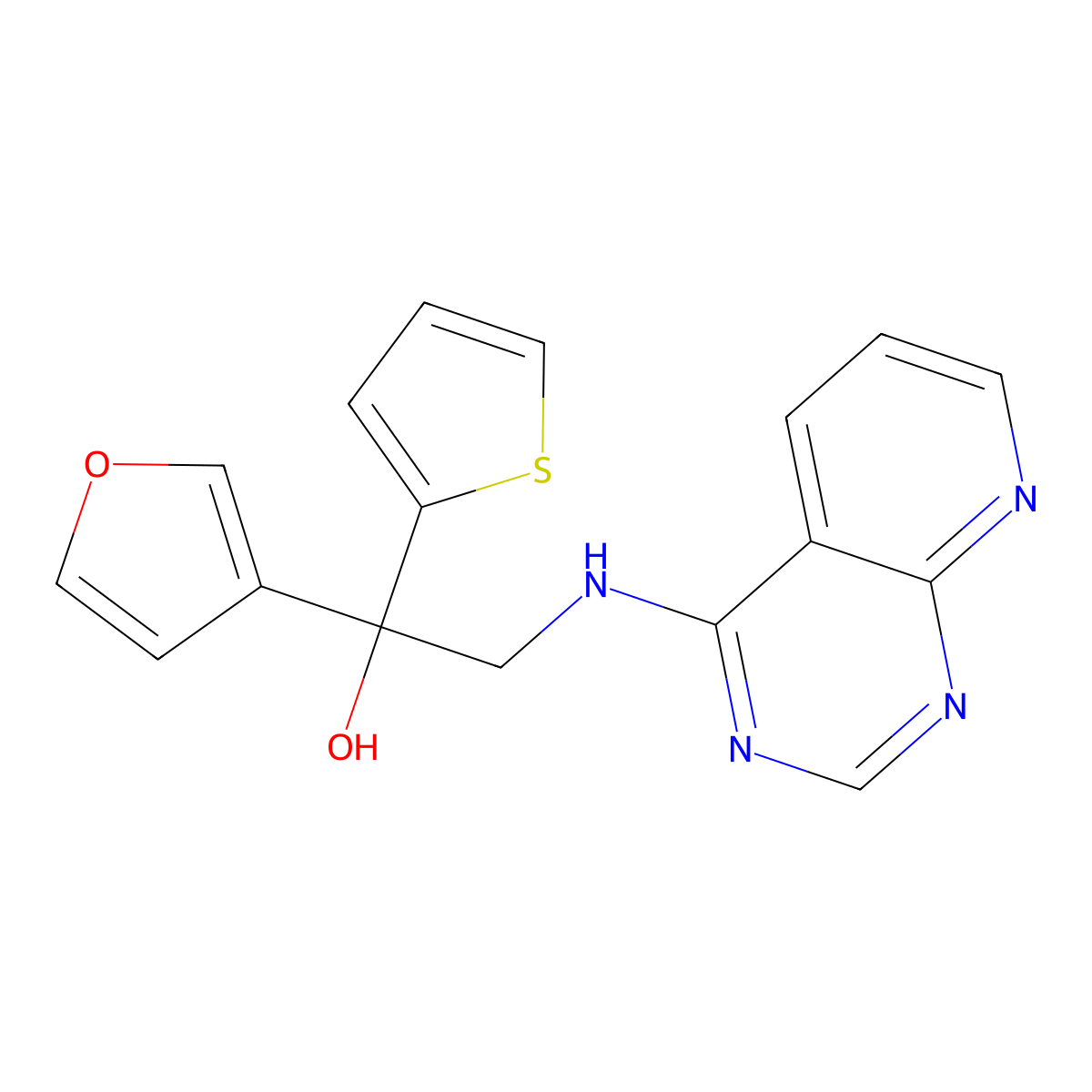 1-(Furan-3-yl)-2-({pyrido[2,3-d]pyrimidin-4-yl}amino)-1-(thiophen-2-yl)ethan-1-ol molecular structure, CAS 2379997-08-5